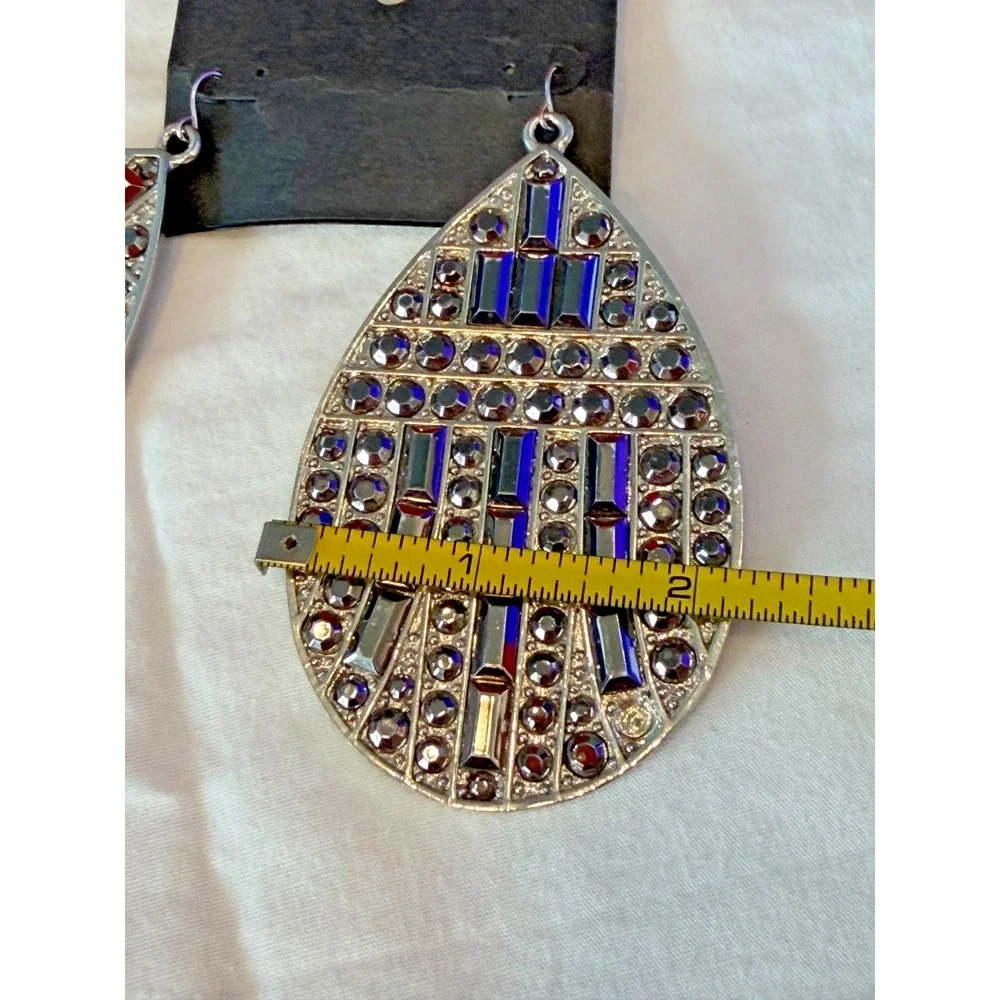 Bebe Teardrop Mixed Stone Earrings Silver‎ Blue Hematite Statement BB0112E59
